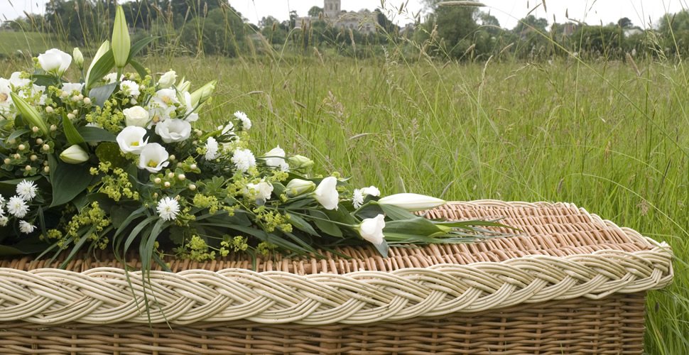 Willow Coffin with White Flowers